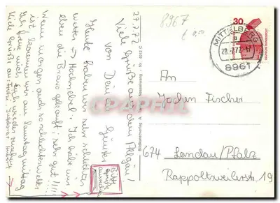 Mittelberg im Allgäu — widok panoramiczny, kościoł, ulica wioski, kwiaty, krowy, jezioro — wydawca Bildkunstverlag A. Tamm, Nesselwang — Rewers