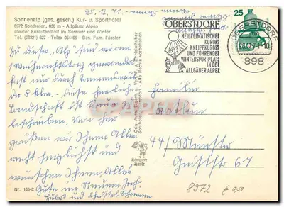 Kur- und Sporthotel Sonnenalp — montanhas nevadas — editor Schmugger Karle, n° 18542 — Verso