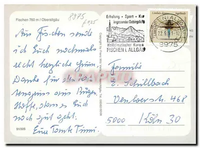 Fischen Oberallgäu — vista panorâmica — Franz Mikz Verlag, n° 51/325 — Verso