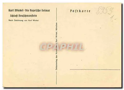 Castelo de Neuschwanstein — desenho de Karl Winkler — Selbstverlag des Kunstverlags Karl Winkler München — Verso