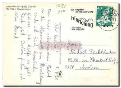 Hindelang-Bad Oberdorf — Curortes nos Alpes de Allgäu — Hindelang — Verso