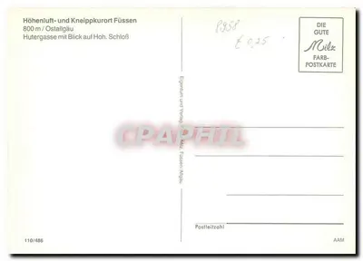 Füssen — Hutergasse z widokiem na zamek — Wydawnictwo Milz — Rewers