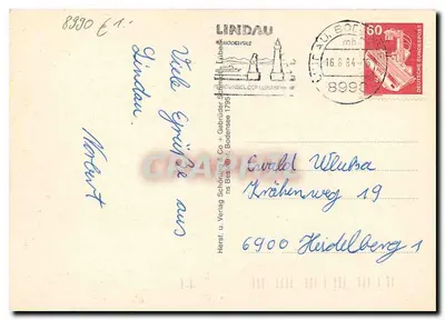 Lindau im Bodensee — widok panoramiczny z latarnią, górami i łódkami — wydawca Schöning & Co. nr 1795 — Rewers