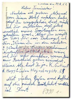 Lindau Bodensee — widok wejścia do jeziora, wyspy Lindau i zamku w Bregenz — wydawca Verlag Erwin Buben — Rewers