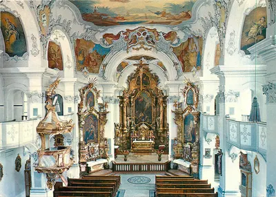 Lindau, catedral de Santa Maria — interior barroco decorado — A. Schreier, Nr. 100-34