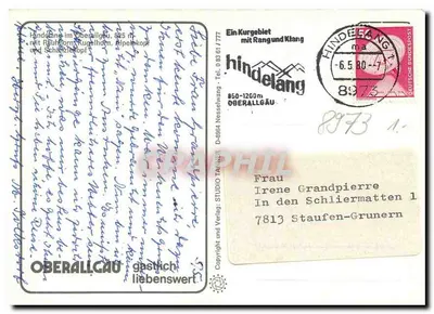 Hindelang no Oberallgäu — com Rühmhorn, Kugelhorn e Schatzlekopf — editor Hindelang — Verso