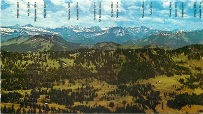 Vue panoramique das Alpes bavaroises — montanhas nevadas e vales florestados — número de série não visível