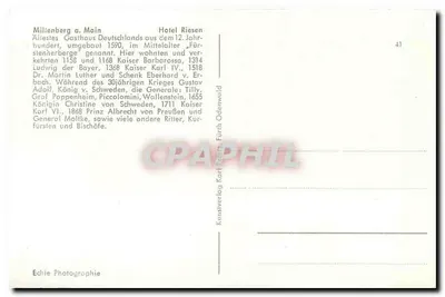 Hotel Riesen — Milienberg a. Main — Kunstverlag Fürth-Odenwald — Verso