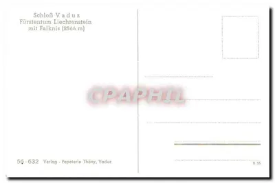 Schloss Vaduz — Principado do Liechtenstein com Falknis (2566 m) — Verlag Papeterie Thöny, Vaduz — Verso