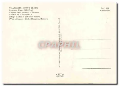Mont Blanc — Najwyższy szczyt Europy — Wydawca IRIS, nr 74/1836 — Rewers