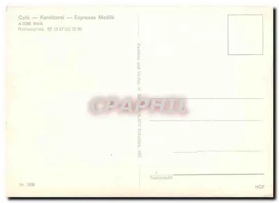 Kawiarnia-Konditeria-Espresso Modlik — Melk, Austria — wydawca H. Schiebbe, n° 7008 — Rewers