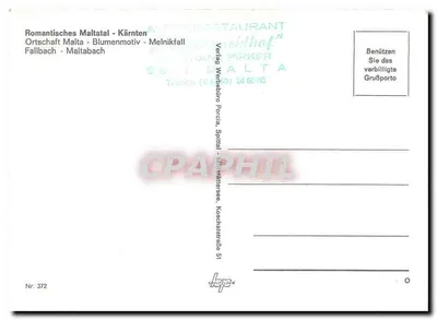 Maltatal — paisagem alpina com cachoeira e flores — Verlag Webdeburo Puncia — Verso