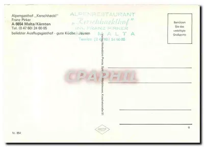 Alpengasthof Kerschhackl — Alpenrestaurant Kerschhacklhof — editor pechár, n° 854 — Verso
