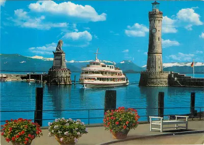 Lindau no Lago de Constança — Entrada do porto — Schöning Farbkarte