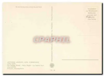 Narodziny Pańskie — obraz Corrègego — wydawca Wiechmann-Bildkarten, nr 18 — Rewers