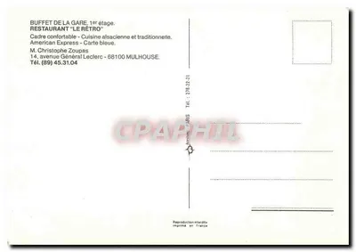 Restauracja "Le Rétro" — Bufet Głównej Stacji, 1 piętro — Mulhouse — Rewers