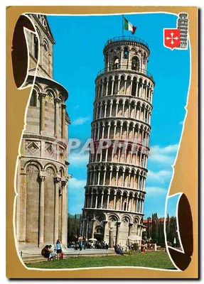 Pisa — Torre inclinada e batistério — Carta postal da série ORO 2