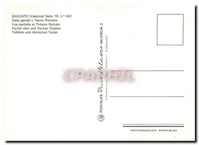 Sagunto (Valencia) — Częściowa wizja teatru rzymskiego — Postales Durallarco, seria 19 n° 451 — Rewers
