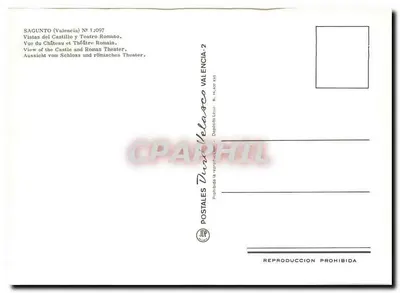 Sagunto — Widok zamku i rzymskiego teatru — Postales Duran Velasco, nr 1:097 — Rewers