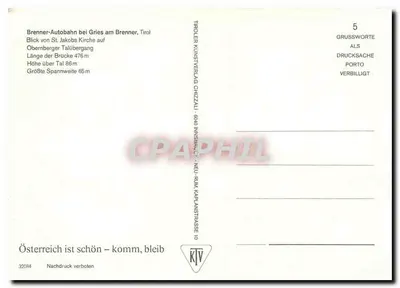 Widok z drogi Brenner blisko Gries, Tyrol — Troller Kunstverlag Chizziulli, n°5 — Rewers