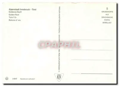 Alpenstadt Innsbruck - Tirol — Złote Dachl — wydawca KTV, nr 3 017 — Rewers