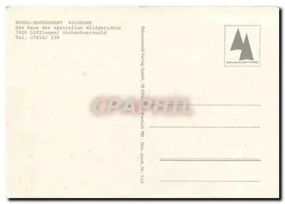 Hotel Wildpark — Löffingen, Floresta Negra — Schwarzwald-Verlag, n° 608 — Verso