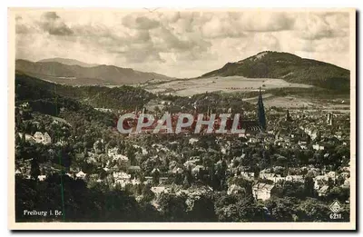 Freiburg i. Br. — vista aérea da cidade e das montanhas — Verlag Karl Albert, n° 6211