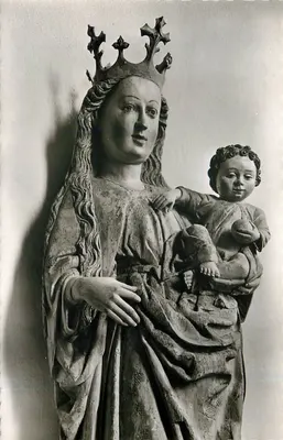 Estátua da Virgem Coroada com o Menino — Igreja Monástica de Alpirsbach, Alpirsbach no Schwarzwald — Photohaus Bessler, Alpirsbach, n° 2284