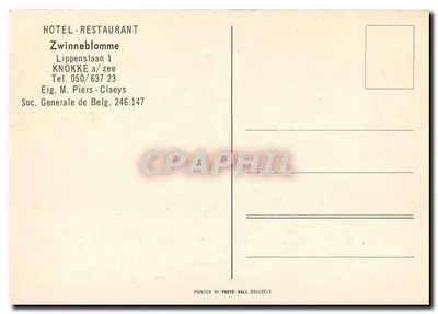 Hotel-Restaurante Zwinneblomme — Knokke-a-Zee — Photo-Hall Bruxelles — Verso
