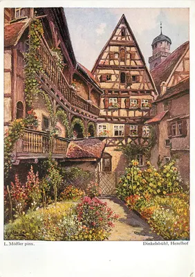 Dinkelsbühl, Hezelhof — vista da rua Segringer — L. Mößler pinx.