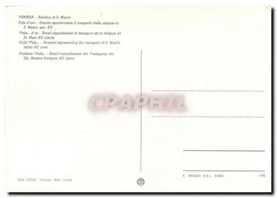Bazylika św. Marka — Pala d'or przedstawiające przewożenie relikwii św. Marka — wydawca P. MARZARI S.R.L. SCHIO n° 640 — Rewers