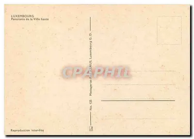 Luxemburgo — Panorama da Cidade Alta — Messageries Paul Kraus, No. 125 — Verso