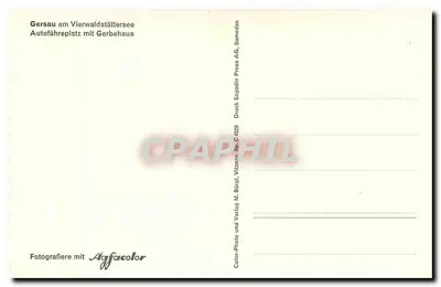 Gersau nad Jeziorzem Vierwaldstättersee — Miejsce przewozu samochodów z domem Gerbe — Fotografia Agfacolor — Rewers