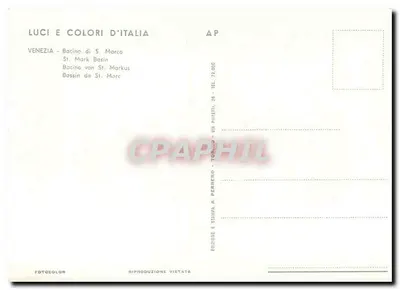 Wenecja - Bacino di S. Marco — Stara pocztówka Luci e Colori d'Italia, nr 25.000 — Rewers