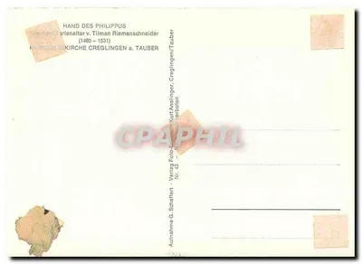 Mão de Philippe — Estátua do políptico de Tilman Riemenschneider — Editor G. Schaffort, n° 43 — Verso