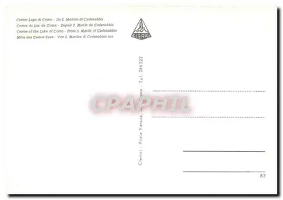 Visão do lago de Como — a partir de S. Martino di Cadenabbia — editor Clerici, n°83 — Verso