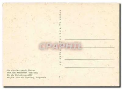 A velha fiandeira de Worpswede — Prof. Fritz Mackensen (1886-1953) — Verlag Haus am Weyerberg, Worpswede — Verso