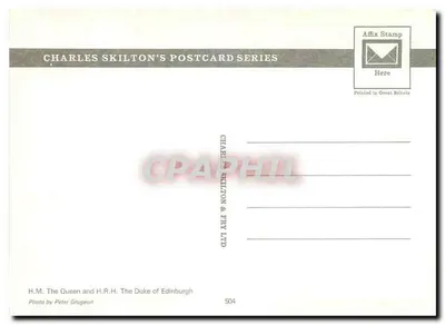 Królowa i Duque Edynburga — seria kartek pocztowych Charles Skilton n°504 — Rewers