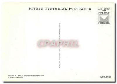 Castelo de Windsor — vista aérea sul-oriental — Pitkin Pictorial Postcards — Verso