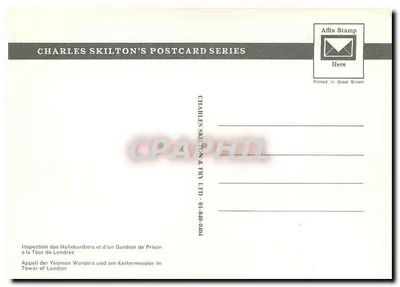 Inspekcja Yeoman Warders i Strażnika więzienia na Wieży w Londynie — seria Charles Skilton's Postcard n°5 — Rewers