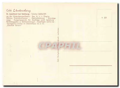 Café Untersberg — St. Leonhard bei Salzburg — publisher J. Ziegler, n° V 353 — Back