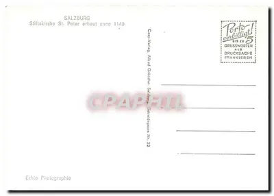 Salzbourg — Igreja da Catedral de São Pedro — editor Alfred Grundler, n° 22 — Verso