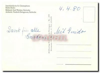 Chiesa dell'autobahn San Cristoforo — Baden-Baden — Bildverlag Freiburg im Breisgau, n. 299 — Verso