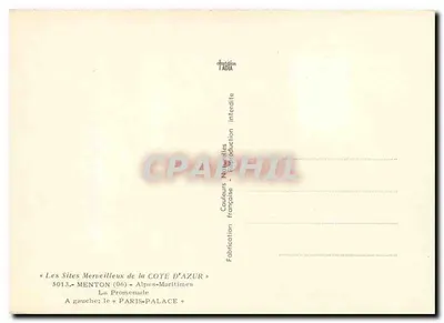 Menton — Promenada — Paris-Palace — Wydawca TADIA, nr 5013 — Rewers