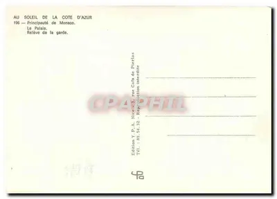 Mônaco — Palácio e guarda — Edição Y. A. Nice — Verso