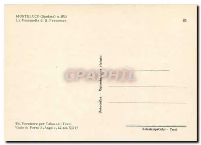Monteluco (Spoletto) — A Fontanella de S. Francisco — Ed. Forniture per Tabaccai-Terni n°81 — Verso