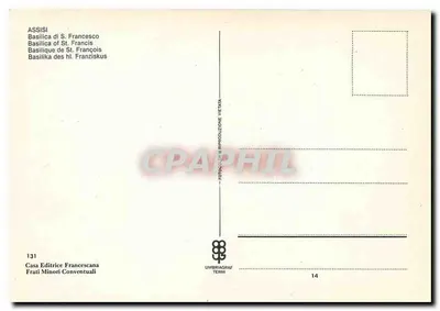 Assisi — Bazylika Świętego Franciszka — Wydawca Umbriagraf Terni, nr 131 — Rewers