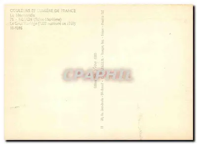 O Grande Relógio — Rouen — restaurado em 1969 — editor Couleurs et Lumière de France — Verso