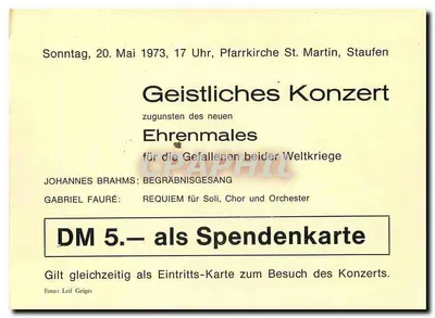 Bilhete postal moderno Concerto religioso Igreja Paroquial de São Martinho Staufen — Verso