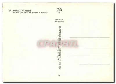 Entrada das Tropas Aliadas em Lisieux — Calvados — editor ARTAULD Frères — Verso